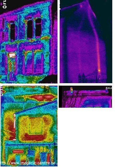 Thermographies infrarouges de différents angles d'une maison à rénover